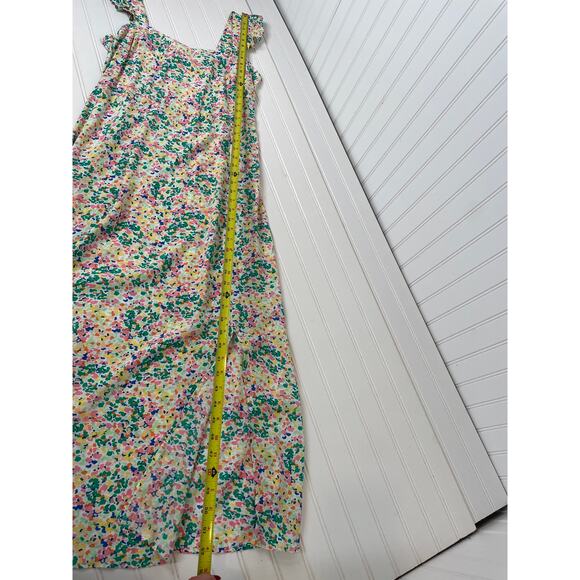 NWOT LOFT Ruffle Strap Midi Dress Green Pink Floral Summer Boho Silk Size 6 - Picture 5 of 8